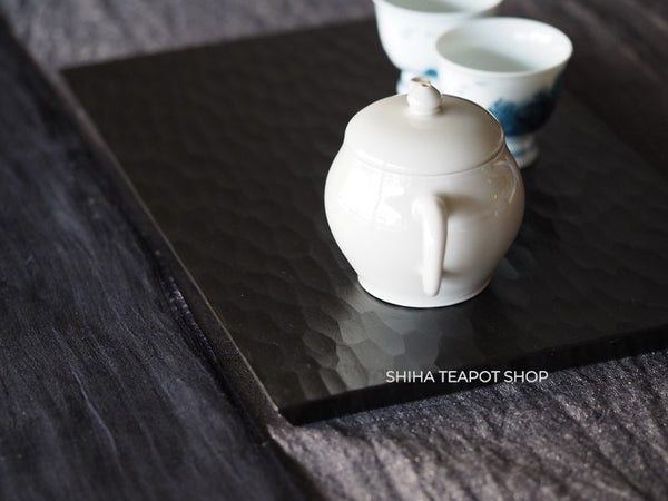 Wabisabi Urushi Lacquer Hand Carved Black Tea Tray Board (lines & ripple) 2 pcs