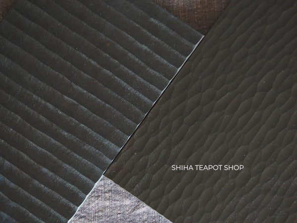 Wabisabi Urushi Lacquer Hand Carved Black Tea Tray Board (lines & ripple) 2 pcs