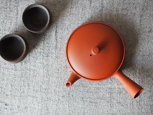 Ito Seiji (JINSHU)  Red Clay Flat  Tokoname Kyusu Teapot Unglazed (Wood Box ) JN59