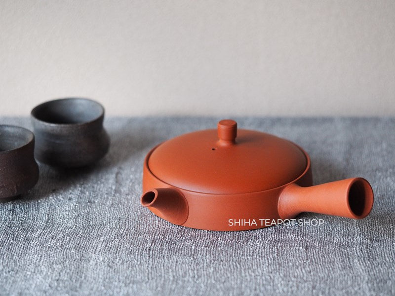 Ito Seiji (JINSHU)  Red Clay Flat  Tokoname Kyusu Teapot Unglazed (Wood Box ) JN59