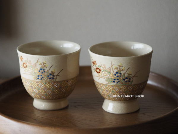 Satsuma Yunomi Tea Cup Handpaing Flower (Pair)