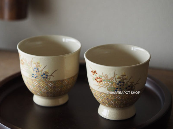 Satsuma Yunomi Tea Cup Handpaing Flower (Pair)