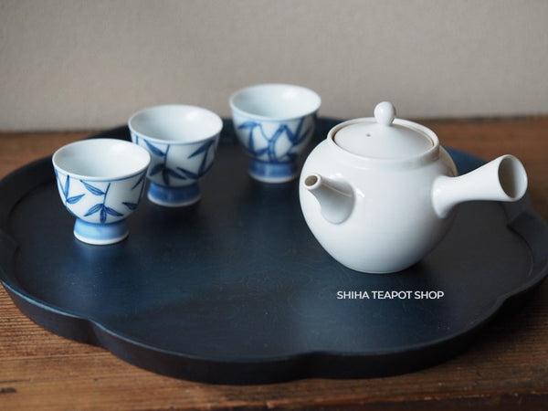 Blue Floral-Shaped Wood Tray for Teatime, Indigo Blue