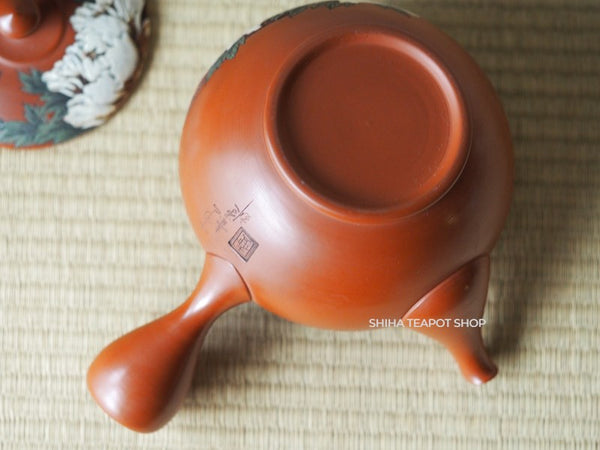 Kodo Yoshikawa Hand Caving Peony Red  Clay Teapot 常滑壺堂 KD30