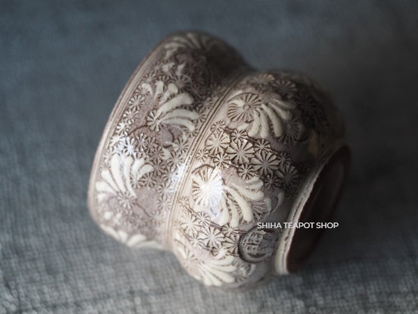 Teapot Lid Holder Gourd Shaped Mishima Stamp Art  (Futaoki) 三島印花蓋置