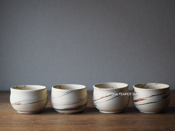 Kenji White Clay Small Teacup Mix Marble Clay (4pcs)