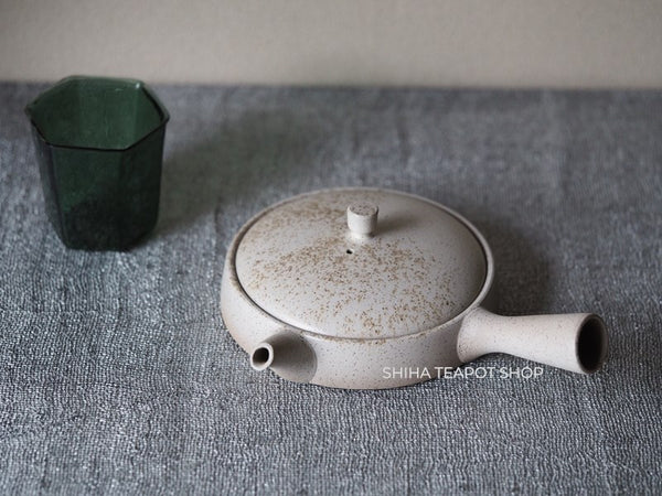 JINSHU Flat White Oyster Shell  Tokoname Kyusu Teapot 甚秋 JN151