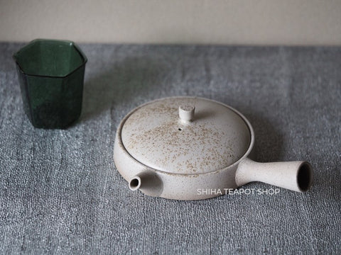 JINSHU Flat White Oyster Shell  Tokoname Kyusu Teapot 甚秋 JN151