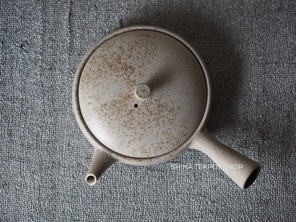 JINSHU Flat White Oyster Shell  Tokoname Kyusu Teapot 甚秋 JN151