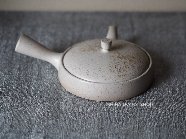 JINSHU Flat White Oyster Shell  Tokoname Kyusu Teapot 甚秋 JN151