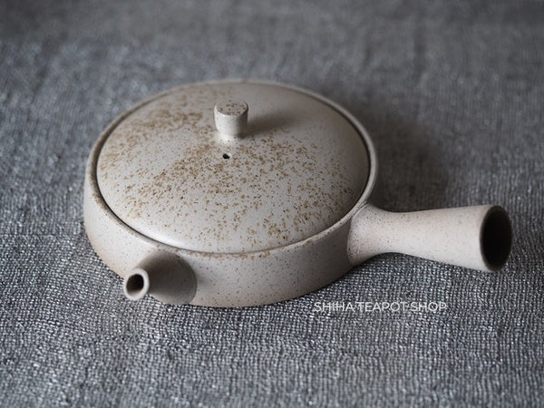 JINSHU Flat White Oyster Shell  Tokoname Kyusu Teapot 甚秋 JN151