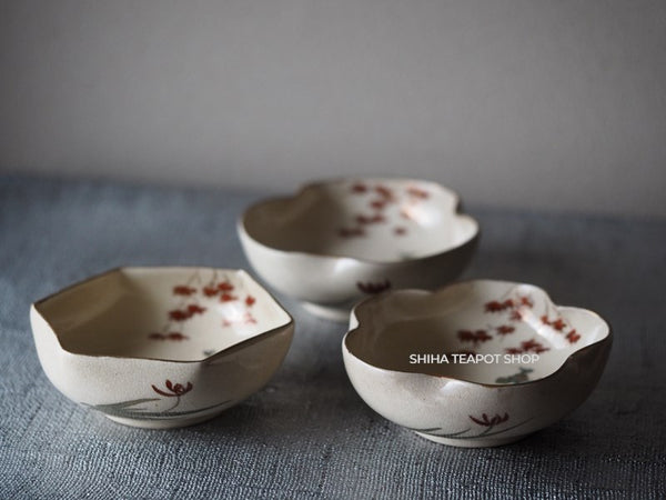 Japanese Antique Small Plate Dish Satsuma Style Bird and Maple #31 (3pcs set)