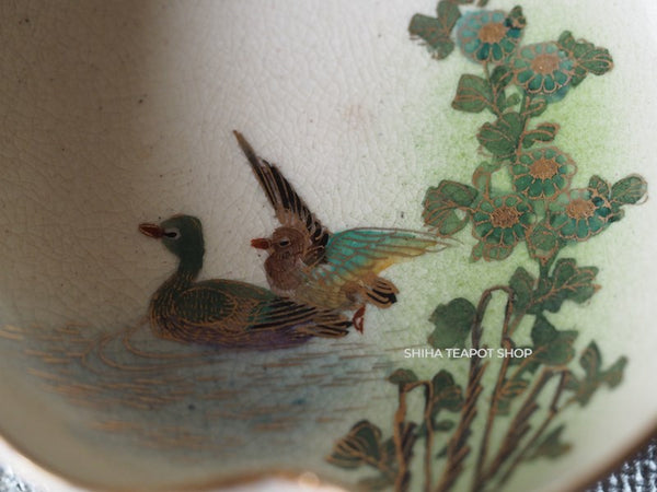 Japanese Antique Small Plate Dish Satsuma Style Bird and Maple #31 (3pcs set)