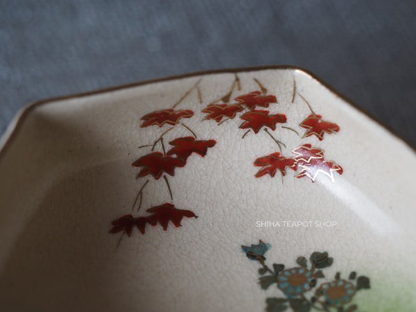 Japanese Antique Small Plate Dish Satsuma Style Bird and Maple #31 (3pcs set)