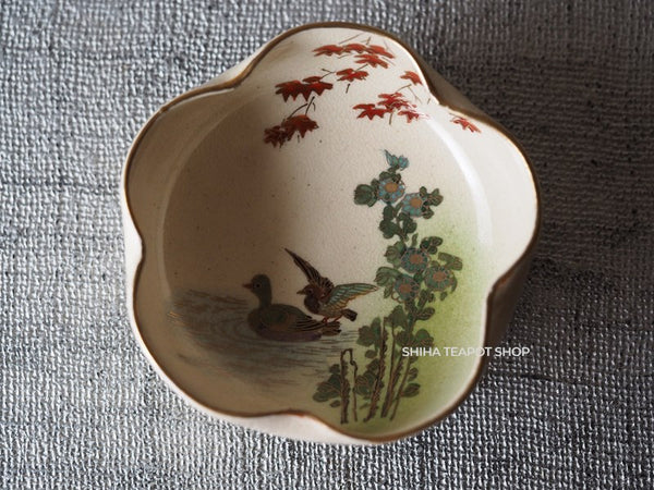 Japanese Antique Small Plate Dish Satsuma Style Bird and Maple #31 (3pcs set)