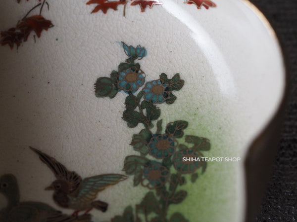 Japanese Antique Small Plate Dish Satsuma Style Bird and Maple #31 (3pcs set)