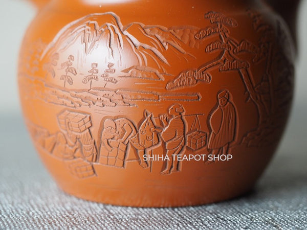 Umehara Soukou Red Clay Deep Hand Carving Tokoname Teapot 宗弘