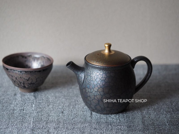 SHORYU Oil Drop Pink & Gold Brocade Lid Kyusu Teapot  昭龍油滴  SR81