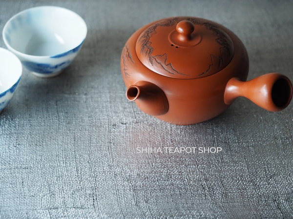 The Lan Ting Qu Shui KD18 Kodo Red clay Hand Engraved carving Kyusu Teapot