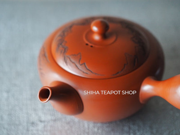 The Lan Ting Qu Shui KD18 Kodo Red clay Hand Engraved carving Kyusu Teapot