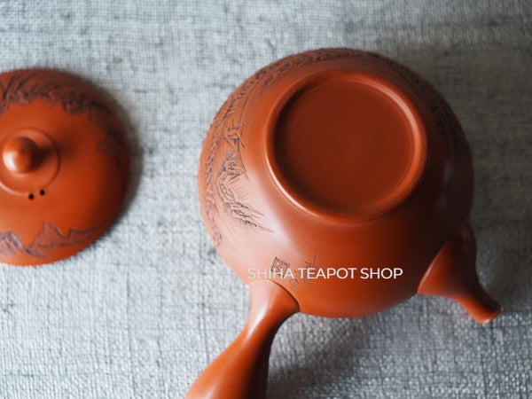 The Lan Ting Qu Shui KD18 Kodo Red clay Hand Engraved carving Kyusu Teapot