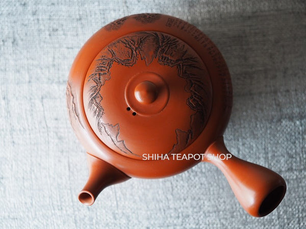 The Lan Ting Qu Shui KD18 Kodo Red clay Hand Engraved carving Kyusu Teapot