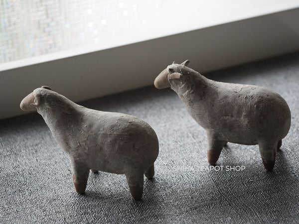 White Clay Ceramic Sheep Object  (Pair) Artist work Natural & Pretty