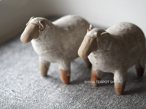 White Clay Ceramic Sheep Object  (Pair) Artist work Natural & Pretty