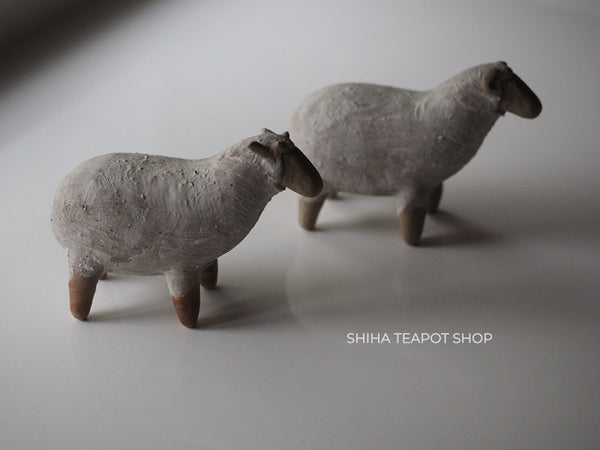 White Clay Ceramic Sheep Object  (Pair) Artist work Natural & Pretty