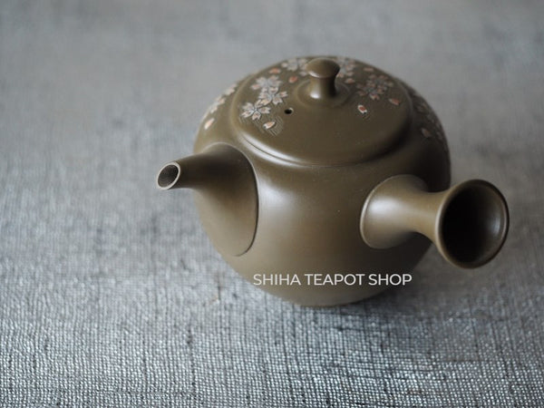 Shunen II Double Wall Lacy Sakura Green Clay Kyusu Teapot SH56