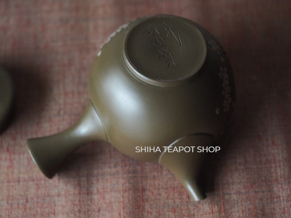 Shunen II Double Wall Lacy Sakura Green Clay Kyusu Teapot SH56