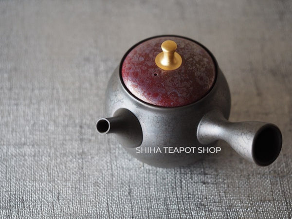 SHORYU Oil Drop Red & Gold Brocade Lid Kyusu Teapot  昭龍油滴  SR81