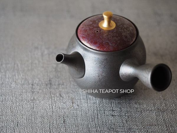 SHORYU Oil Drop Red & Gold Brocade Lid Kyusu Teapot  昭龍油滴  SR81