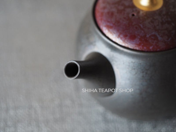 SHORYU Oil Drop Red & Gold Brocade Lid Kyusu Teapot  昭龍油滴  SR81