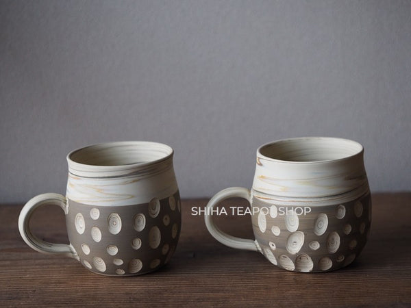 Tokoname Kenji Kiln White Clay DOTs Marble Kyusu Teapot with Mug Cups KN80