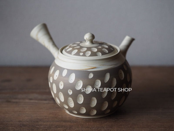 Tokoname Kenji Kiln White Clay DOTs Marble Kyusu Teapot with Mug Cups KN80