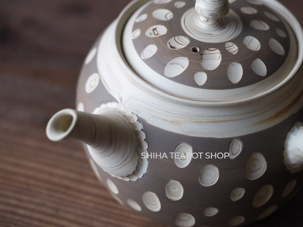 Tokoname Kenji Kiln White Clay DOTs Marble Kyusu Teapot with Mug Cups KN80