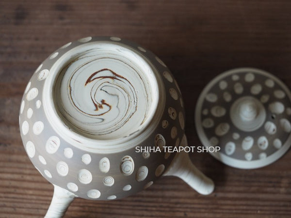 Tokoname Kenji Kiln White Clay DOTs Marble Kyusu Teapot with Mug Cups KN80