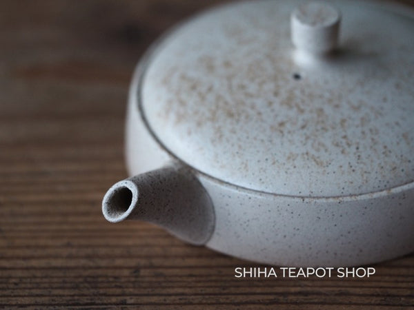 JINSHU Flat White Oyster Shell  Tokoname Kyusu Teapot 甚秋 JN15