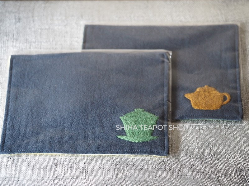 Japanese Aizu cotton placemat wool teaware-applique (Dark Blue)