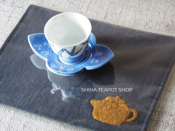 Japanese Aizu cotton placemat wool teaware-applique (Dark Blue)