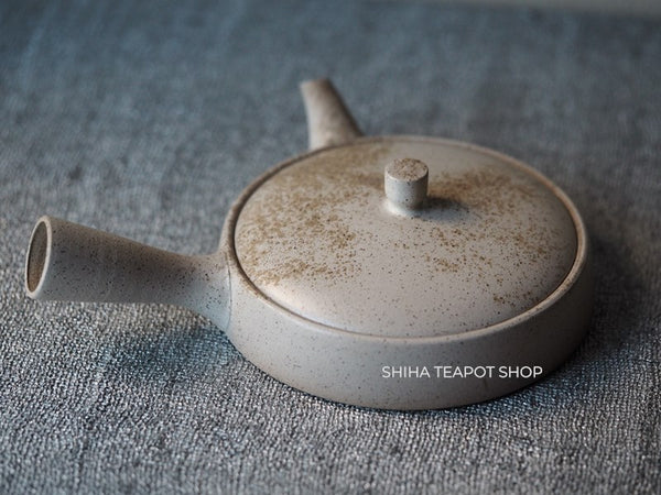 JINSHU Flat White Oyster Shell  Tokoname Kyusu Teapot 甚秋 JN211
