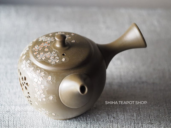 Shunen II Double Wall Lacy Sakura Green Clay Kyusu Teapot SH21 二代舜園