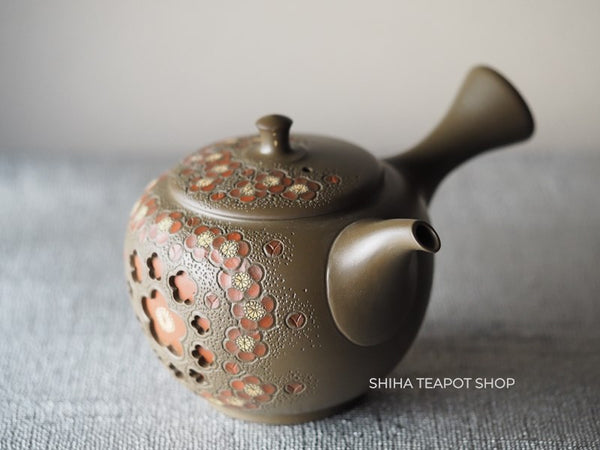 SHUNEN Double Wall Green Clay Red Plum Flower Teapot  舜園梅花 SE02