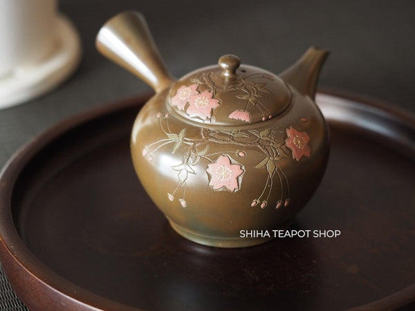 Umehara Soukou　SK09 Red Clay Kyusu Tea Pink Flower 【Vintage Japanese Teapot - Unused】