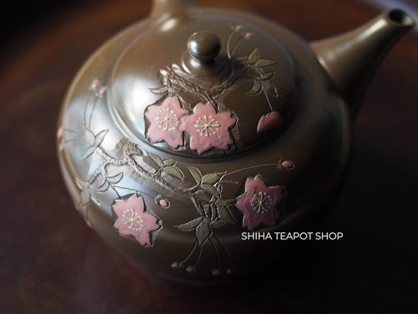 Umehara Soukou　SK09 Red Clay Kyusu Tea Pink Flower 【Vintage Japanese Teapot - Unused】