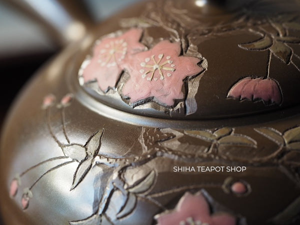 Umehara Soukou　SK09 Red Clay Kyusu Tea Pink Flower 【Vintage Japanese Teapot - Unused】