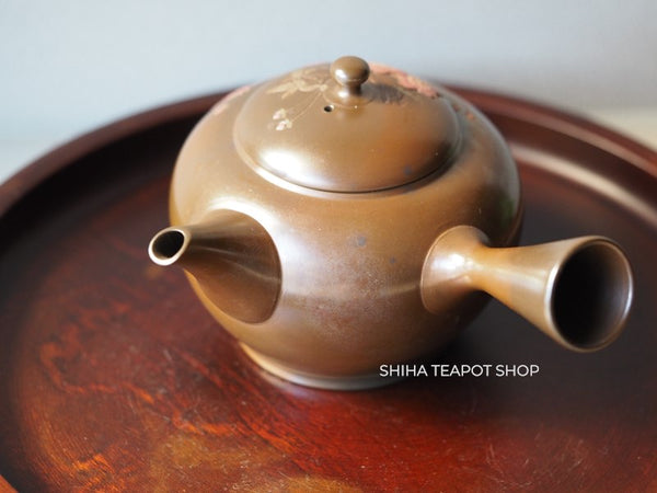 Umehara Soukou　SK09 Red Clay Kyusu Tea Pink Flower 【Vintage Japanese Teapot - Unused】