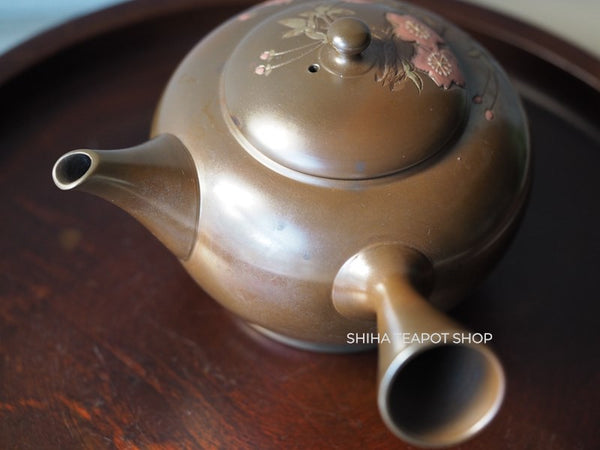 Umehara Soukou　SK09 Red Clay Kyusu Tea Pink Flower 【Vintage Japanese Teapot - Unused】