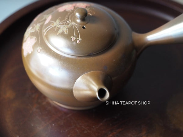 Umehara Soukou　SK09 Red Clay Kyusu Tea Pink Flower 【Vintage Japanese Teapot - Unused】